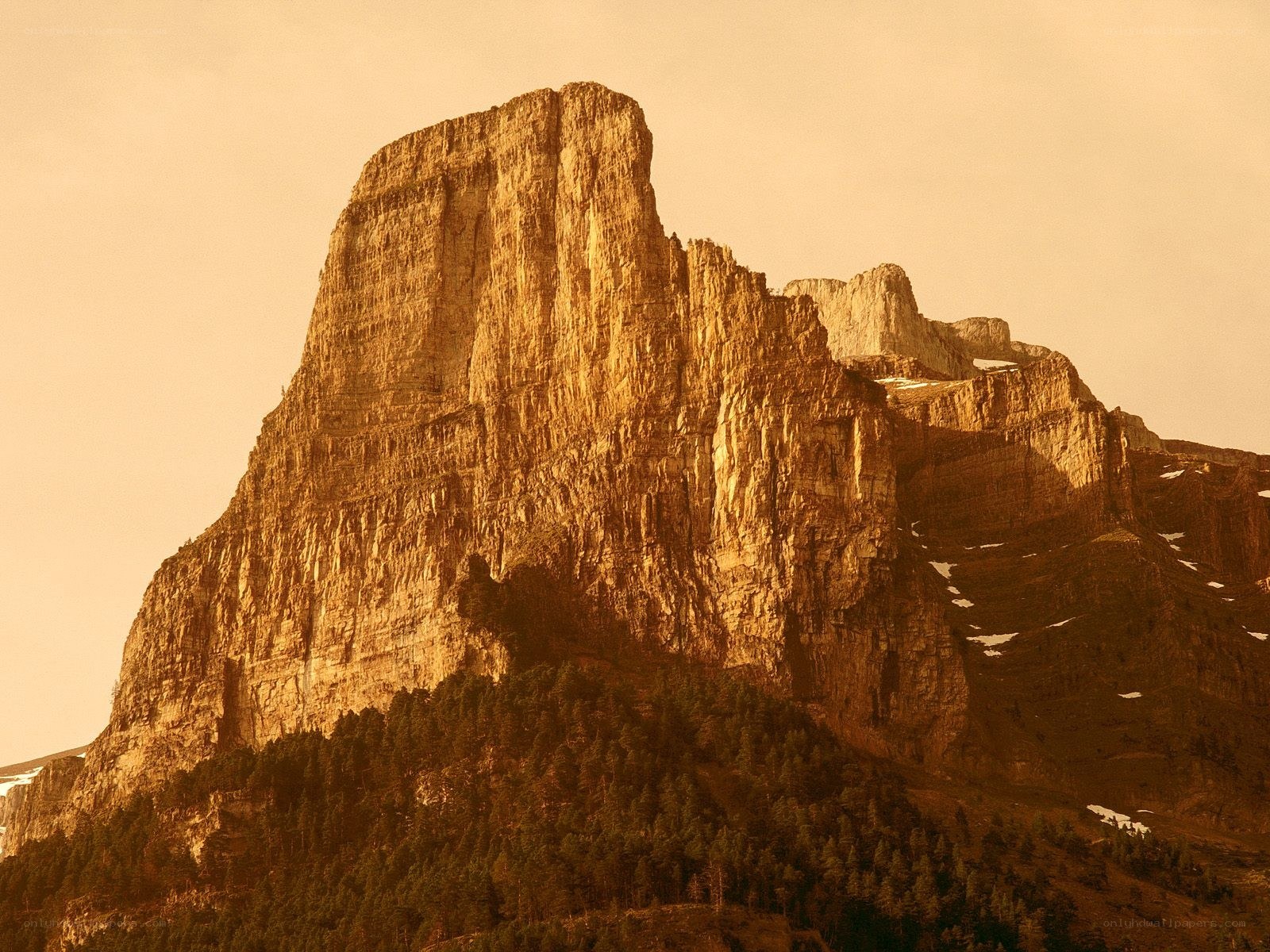 Sunlit mountain peak