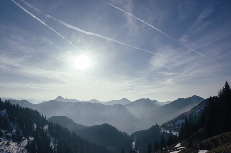 Sunlit mountain peaks