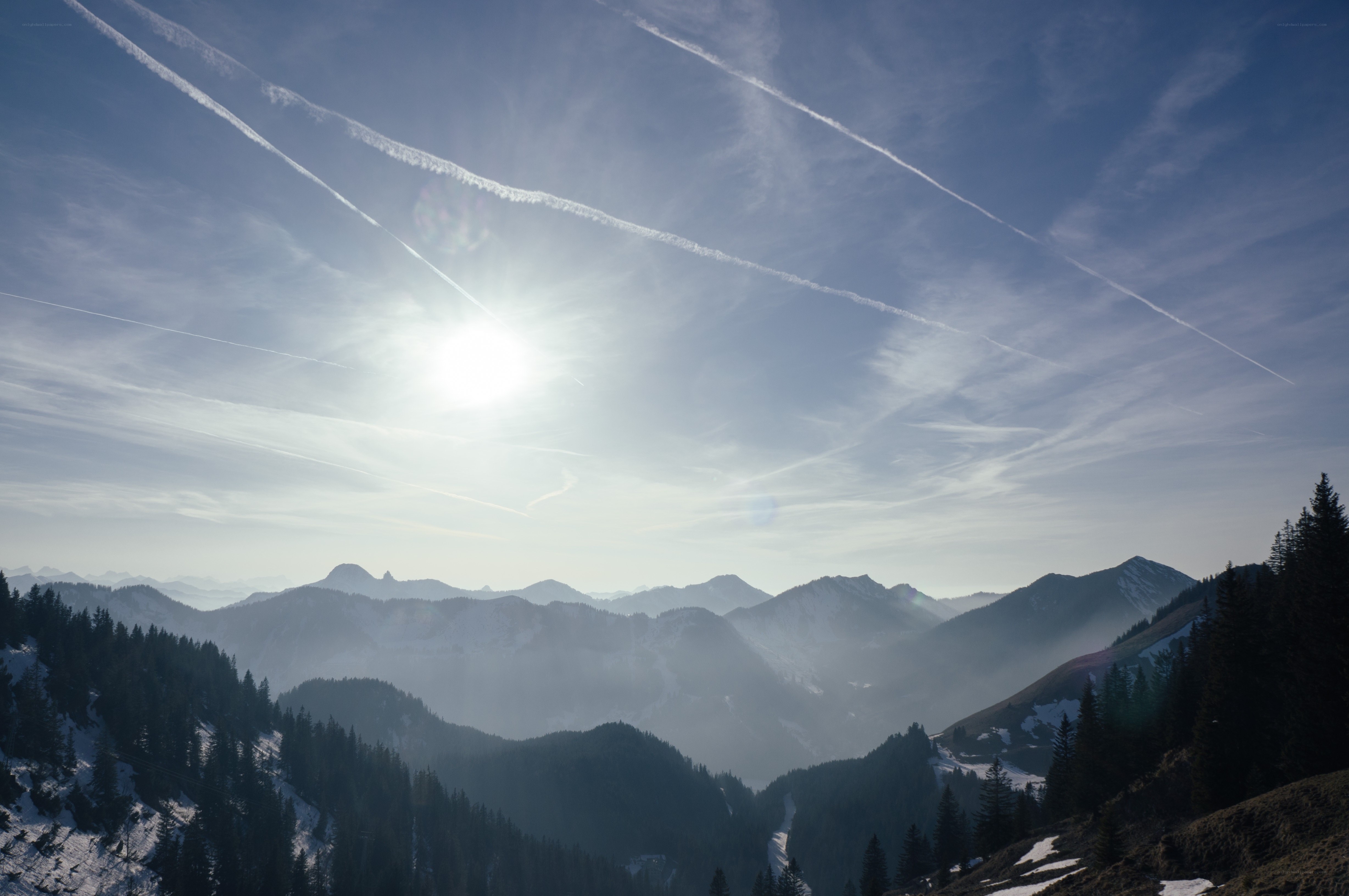 Sunlit mountain peaks