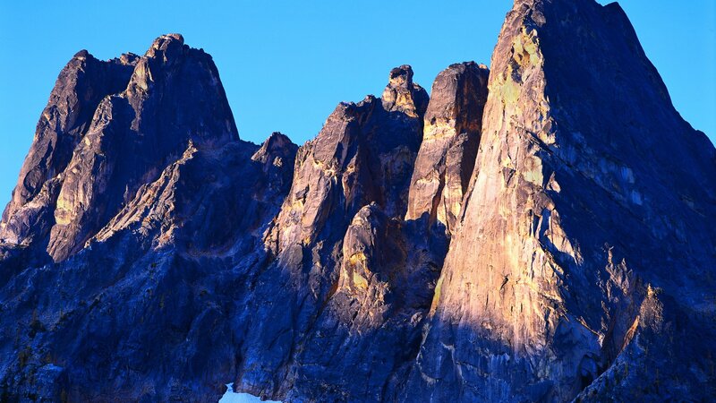 Sunlit mountain peaks