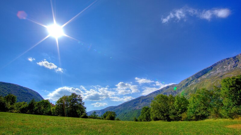 Sunlit Mountain Valley — Blue, Serene, Afternoon