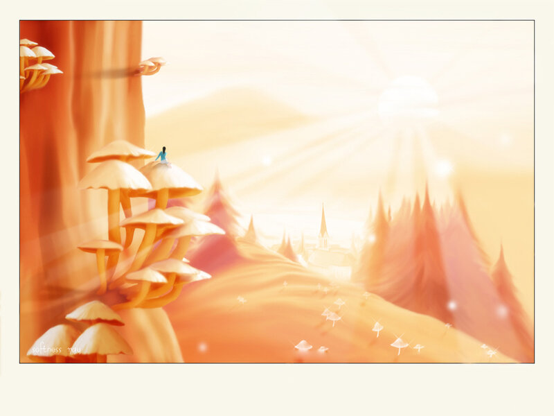 Sunlit Mushroom Landscape