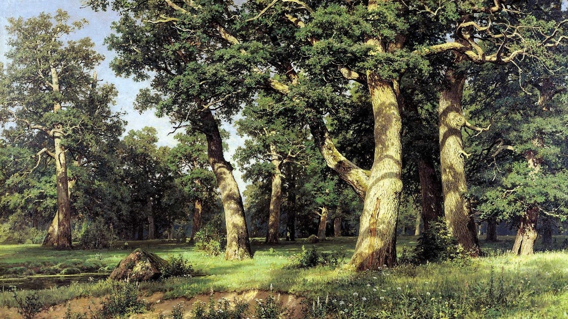 Sunlit Oak Forest