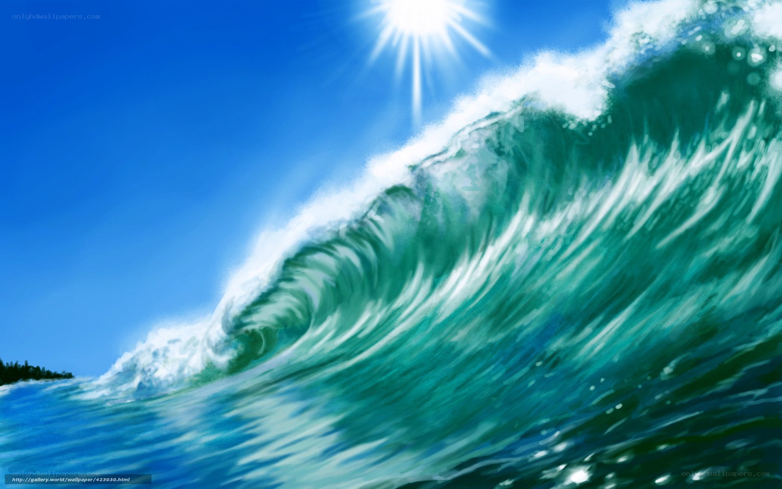 Sunlit ocean wave