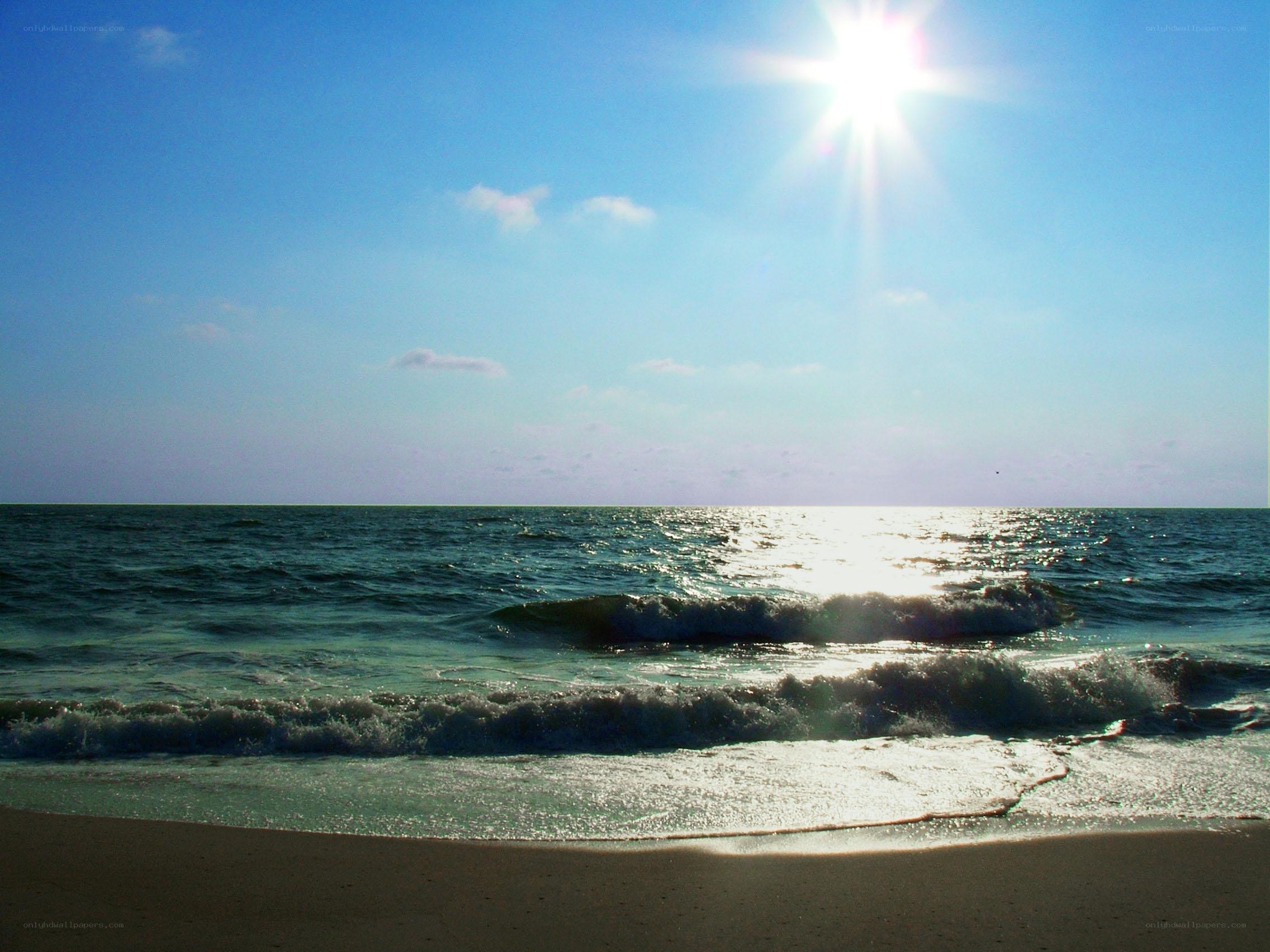 Sunlit ocean waves on a clear day