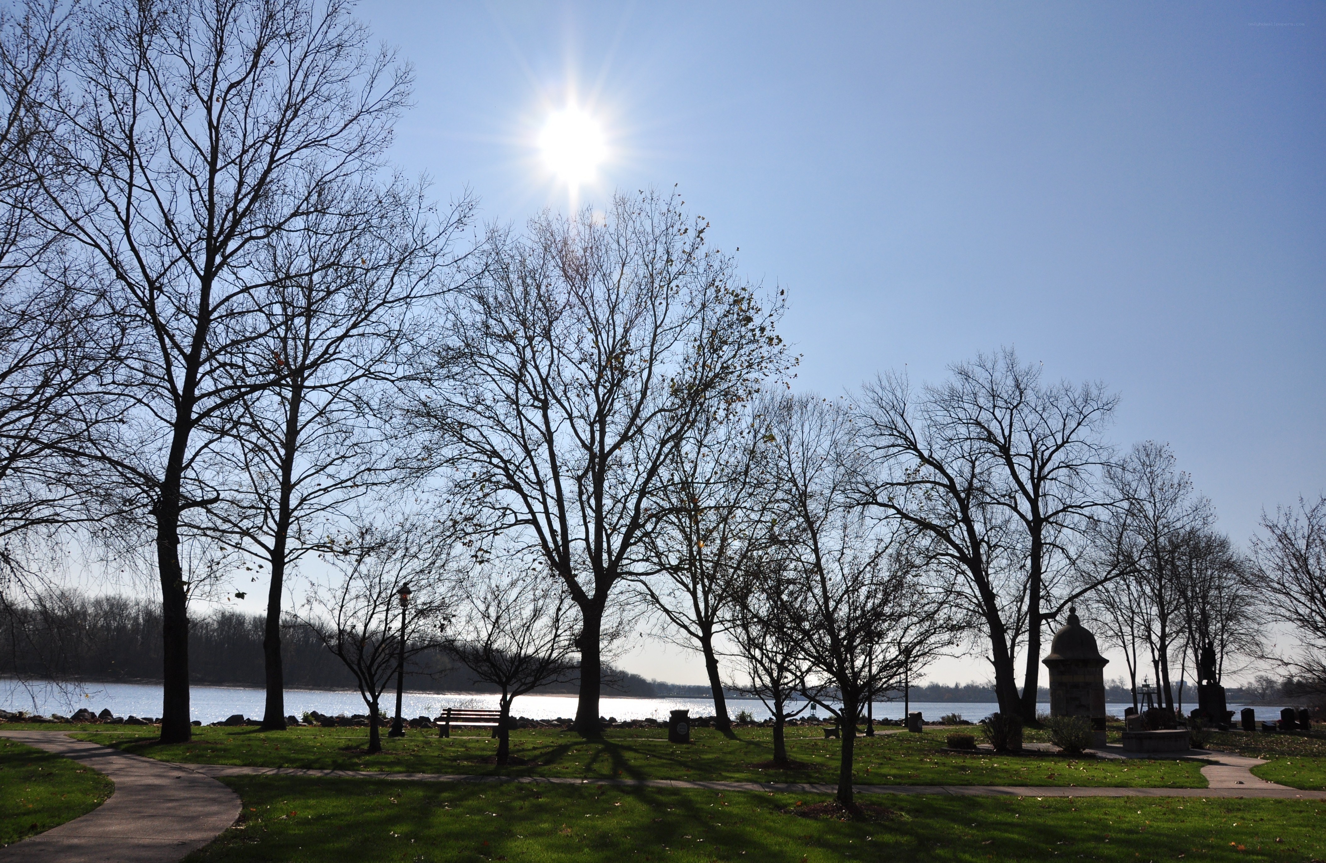 Sunlit park by the river