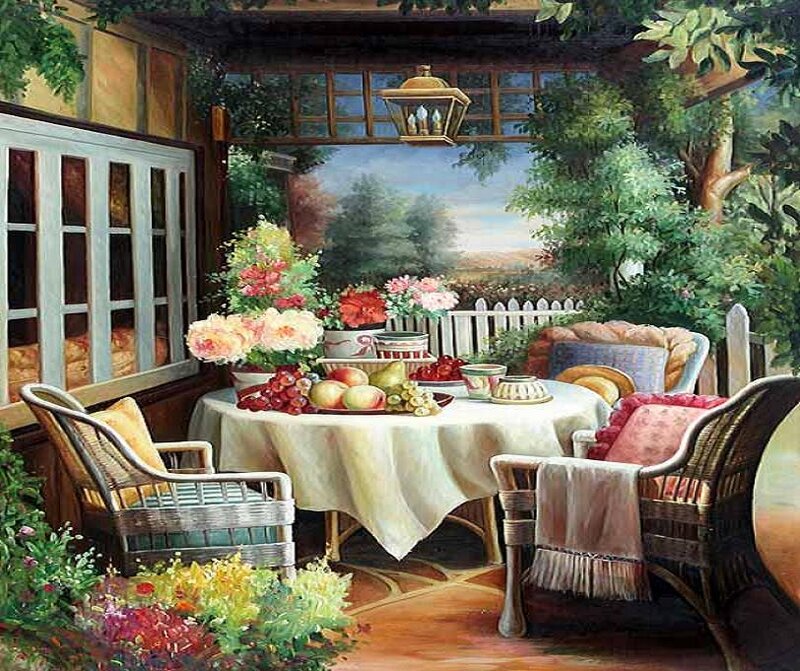 Sunlit patio dining scene