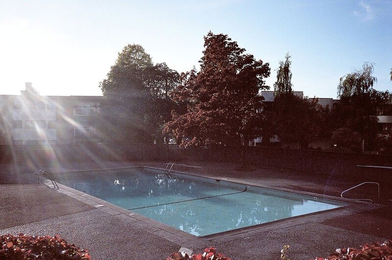Sunlit pool at a residential complex