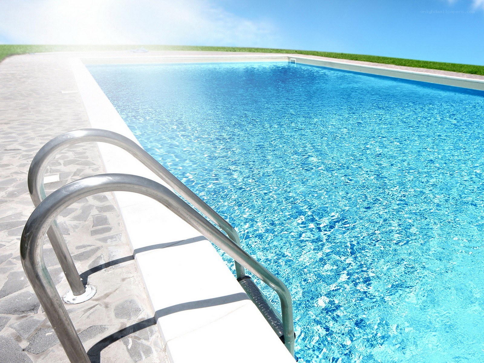 Sunlit pool with ladder