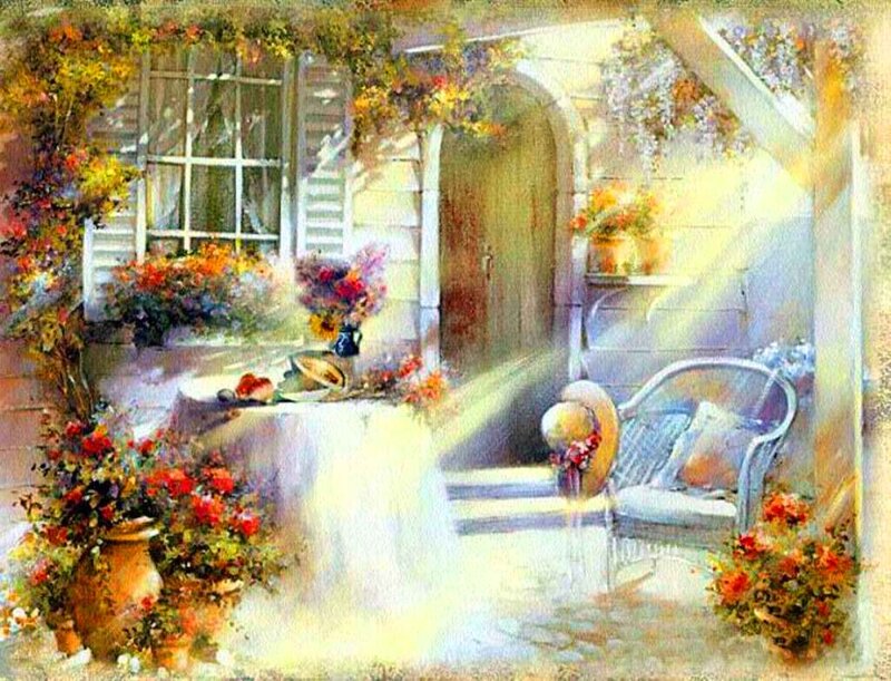 Sunlit Porch with Flowers