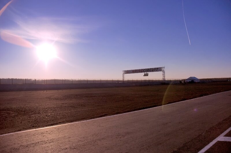 Sunlit racetrack at dawn