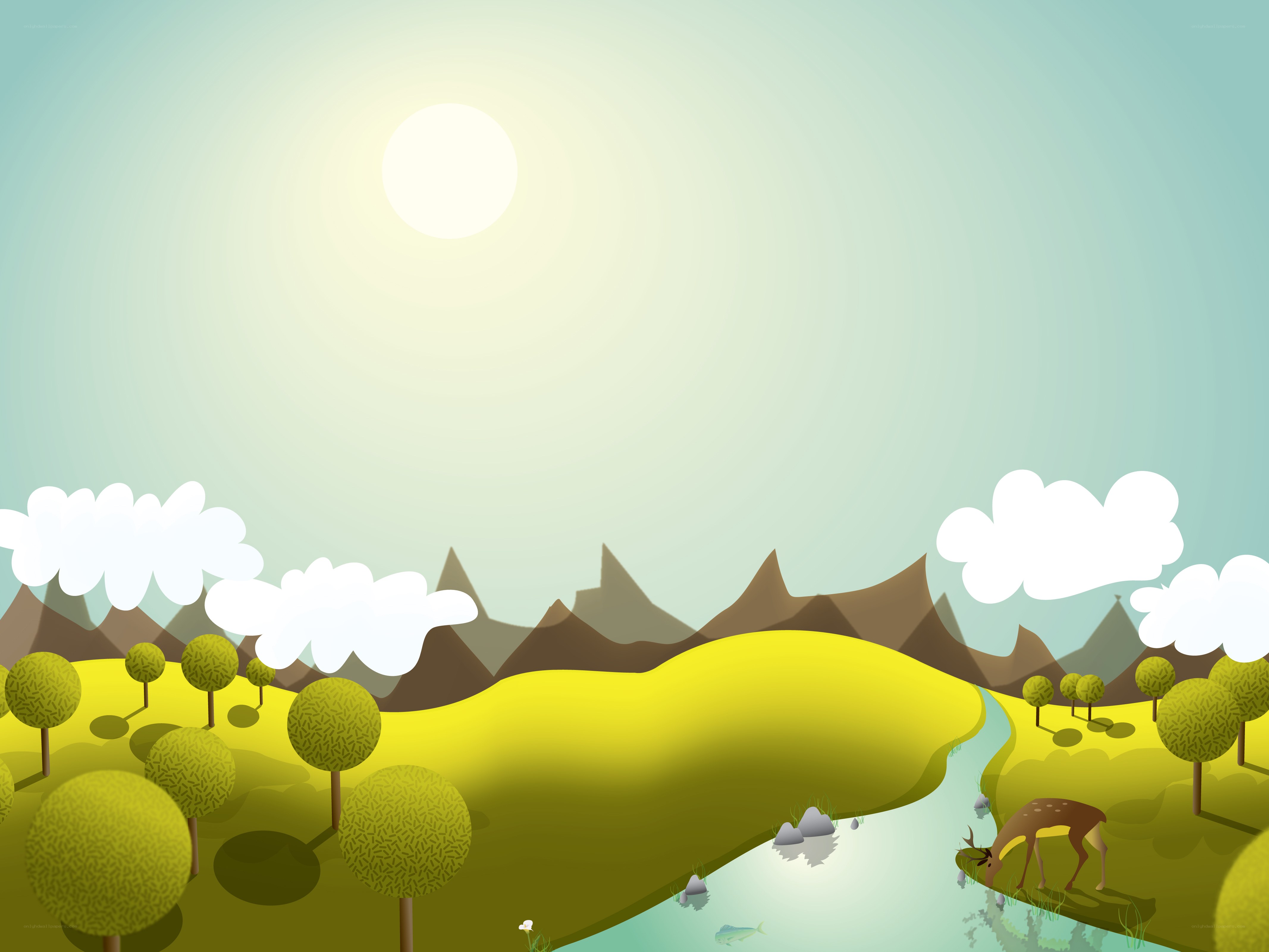 Sunlit river valley landscape