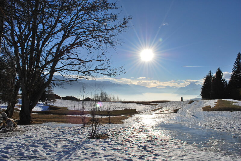 Sunlit snow-covered landscape