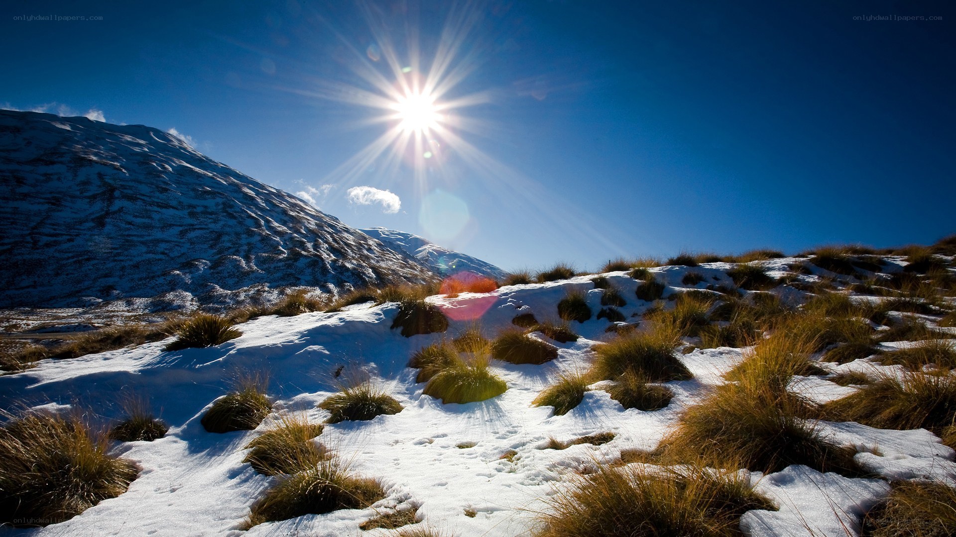 Sunlit snow-covered mountain