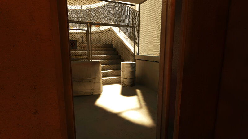 Sunlit stairwell view