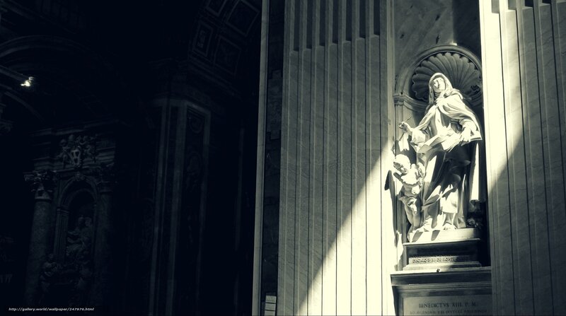 Sunlit statue in a cathedral