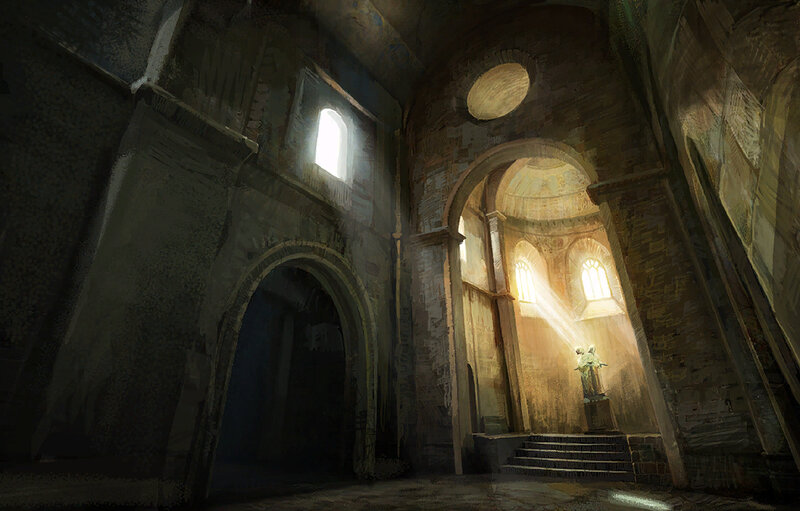 Sunlit stone cathedral