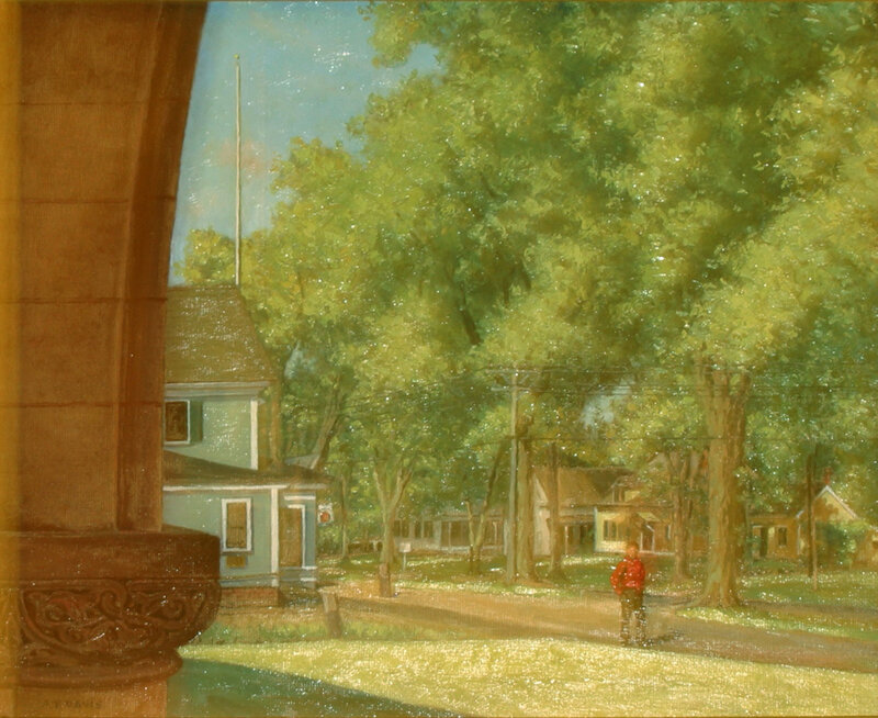 Sunlit suburban street scene