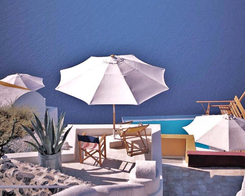 Sunlit terrace overlooking the sea