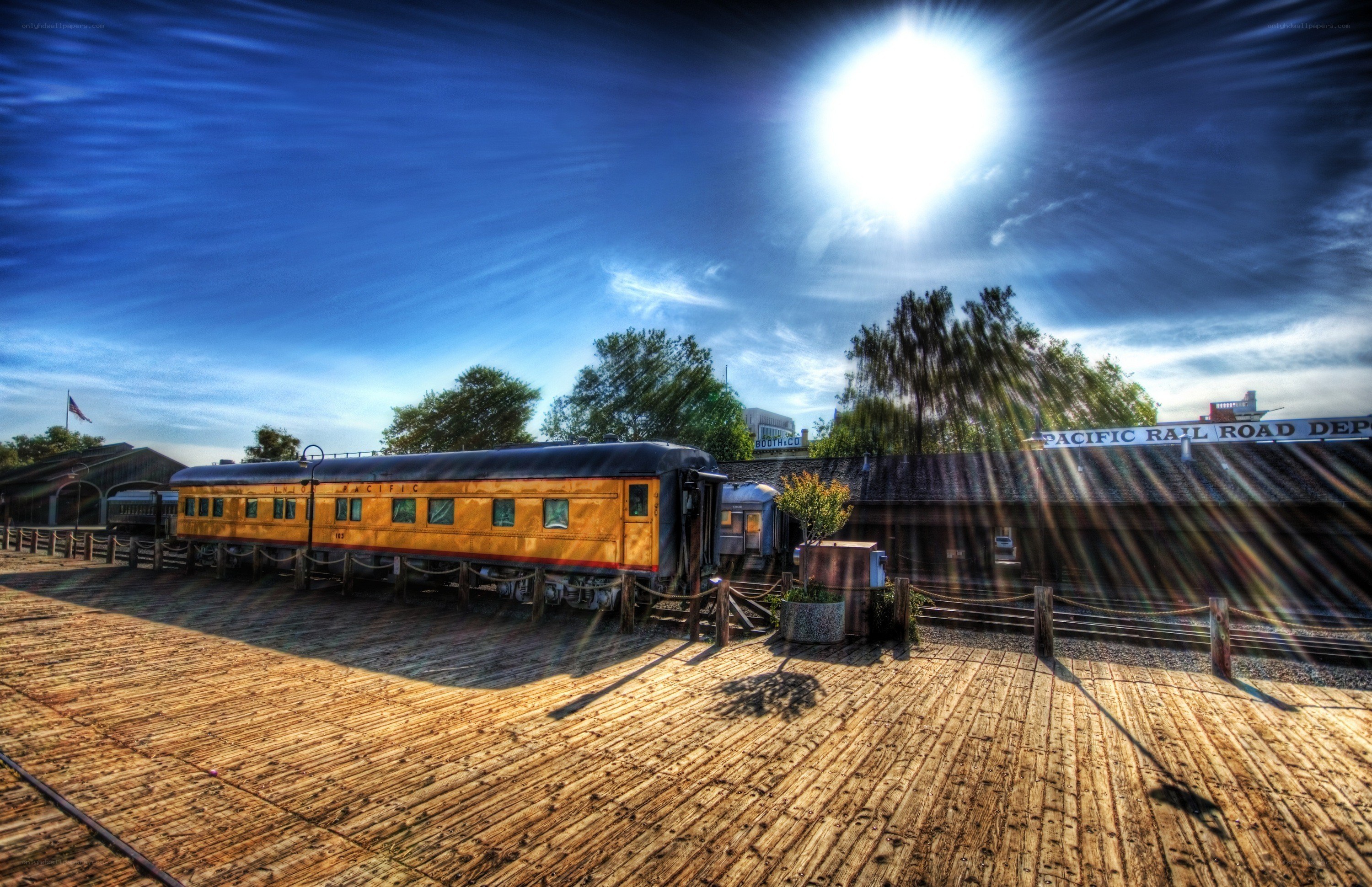 Sunlit train at Pacific Rail Depot
