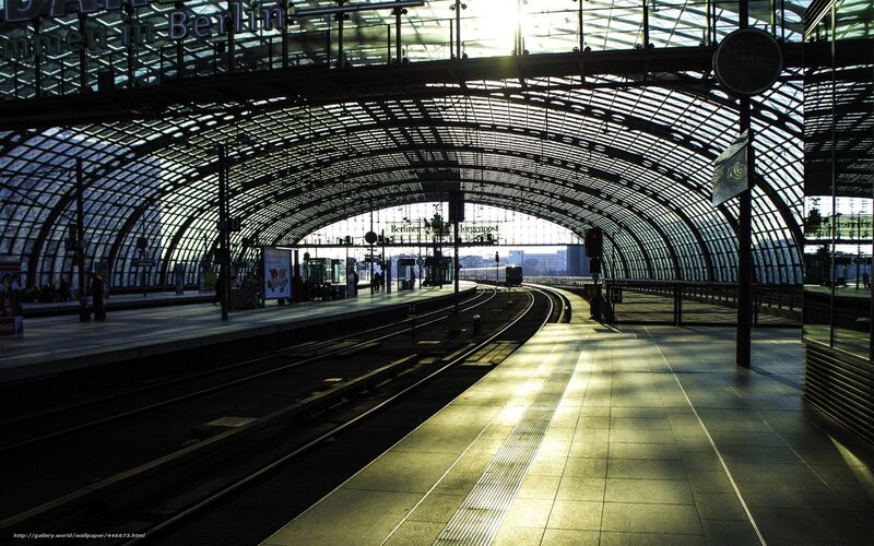 Sunlit train station in Berlin