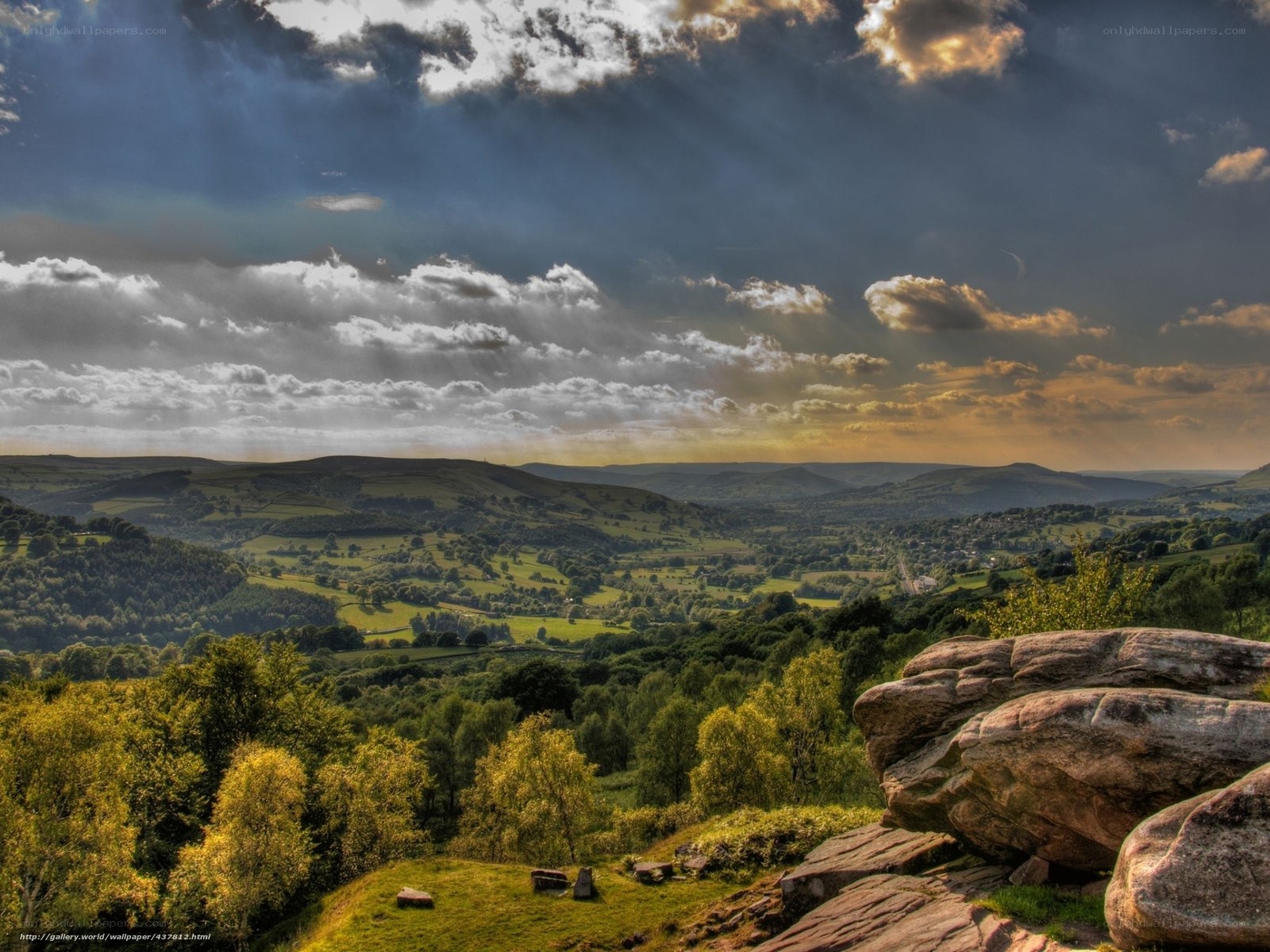 Sunlit valley landscape