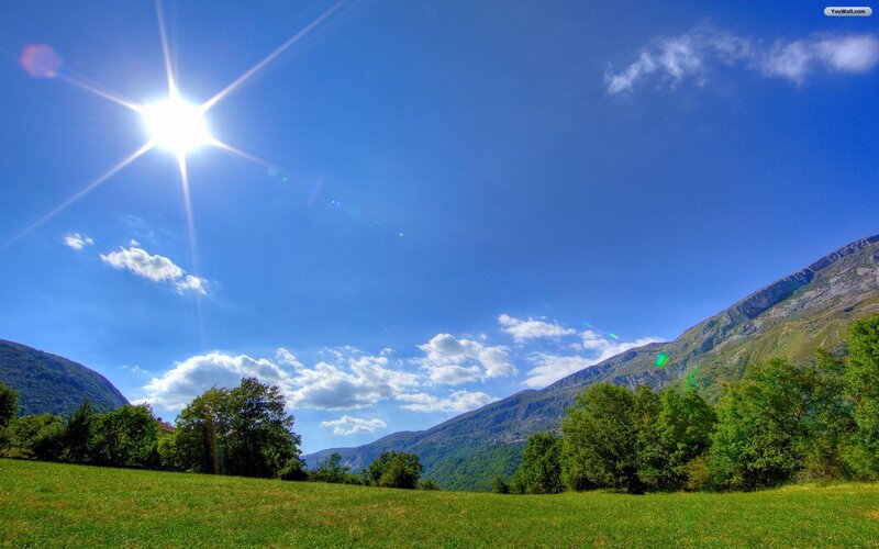 Sunlit Valley Landscape — Blue