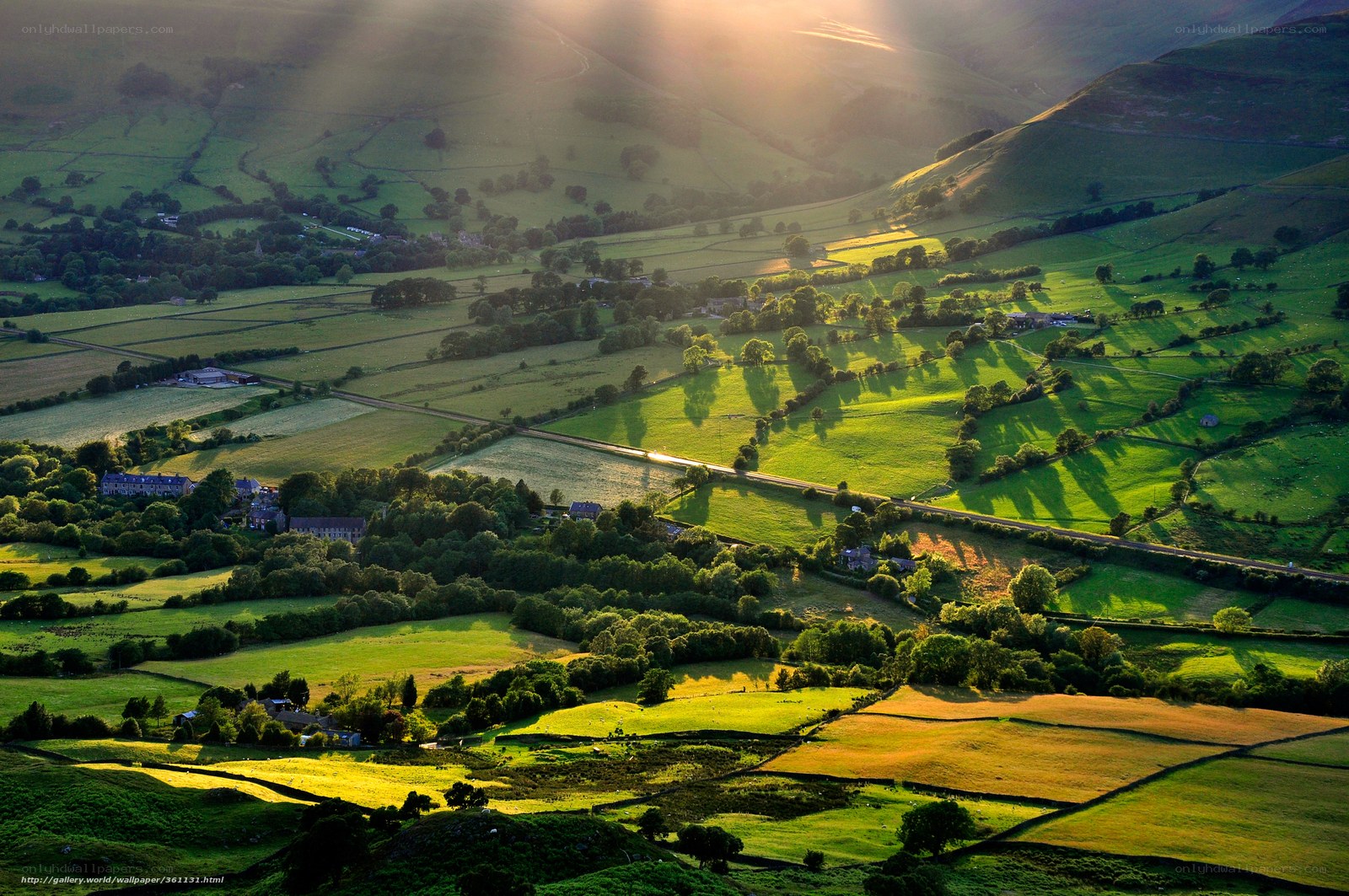 Sunlit valley landscape