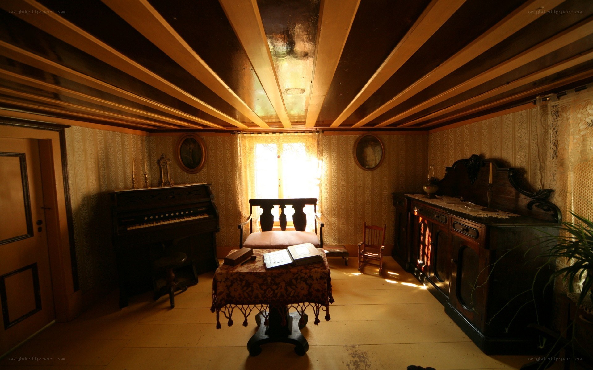 Sunlit vintage room interior