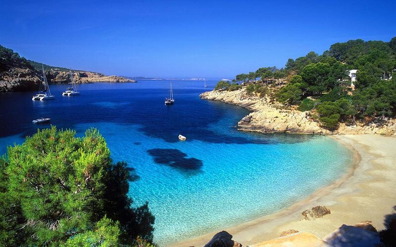 Sunny bay with sailboats