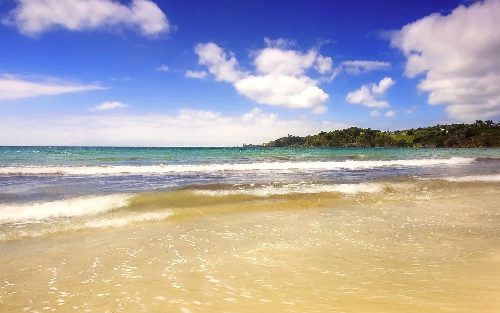 Sunny beach with gentle waves
