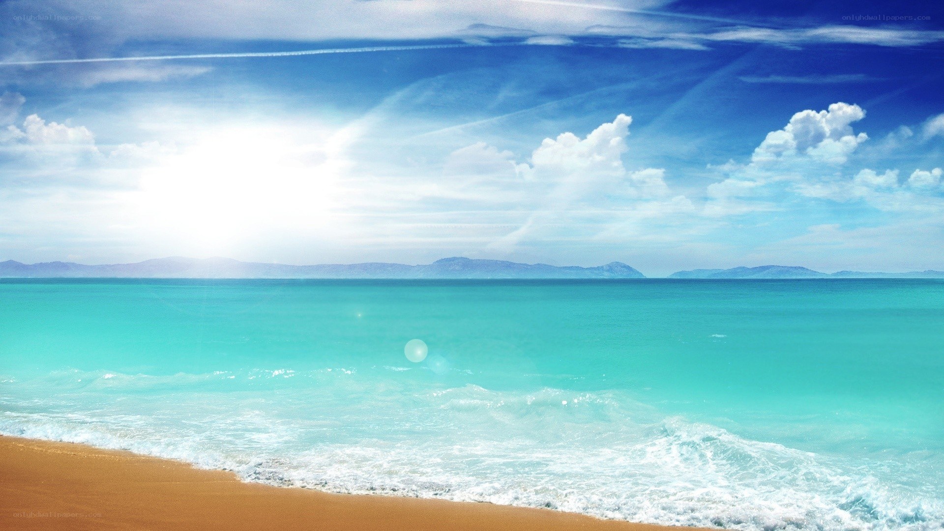 Sunny beach with turquoise water