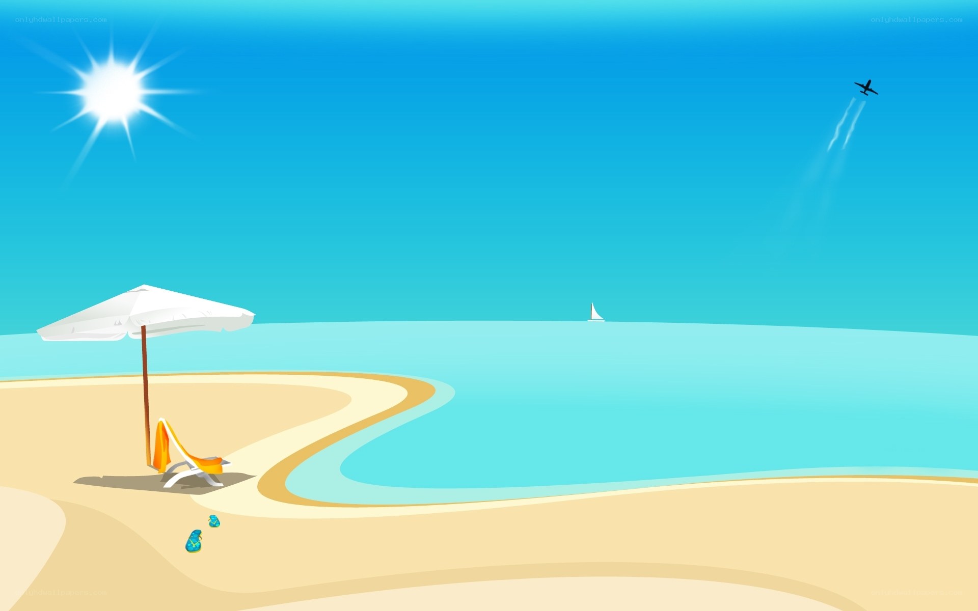 Sunny beach with umbrella
