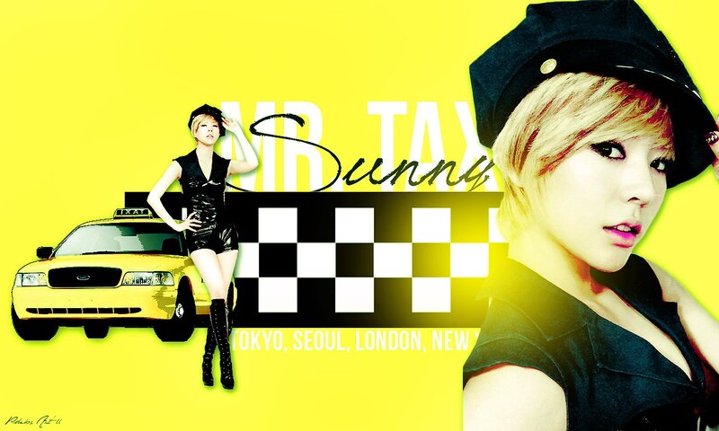 Sunny in a taxi-themed collage