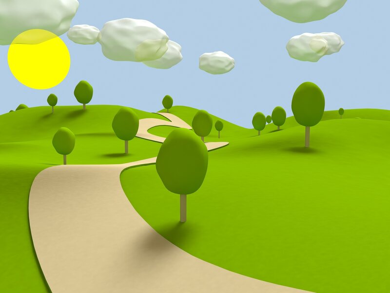 Sunny landscape with winding path