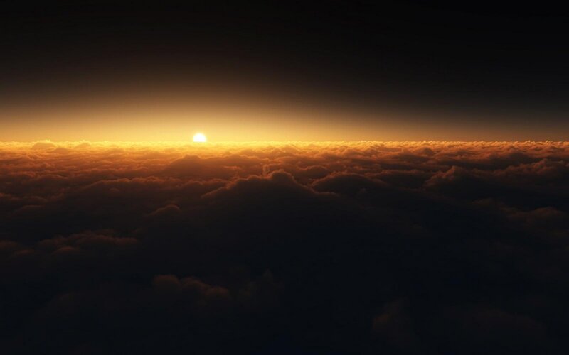 Sunrise Above Clouds — Orange, Dramatic, Digital Art