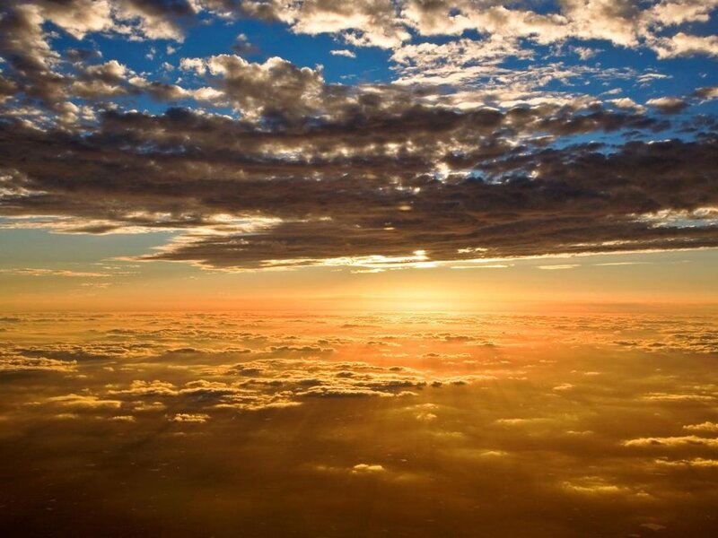 Sunrise Above Clouds — Orange, Serene, Photograph