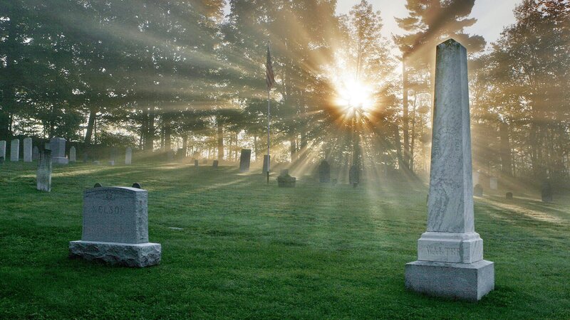 Sunrise at a peaceful cemetery