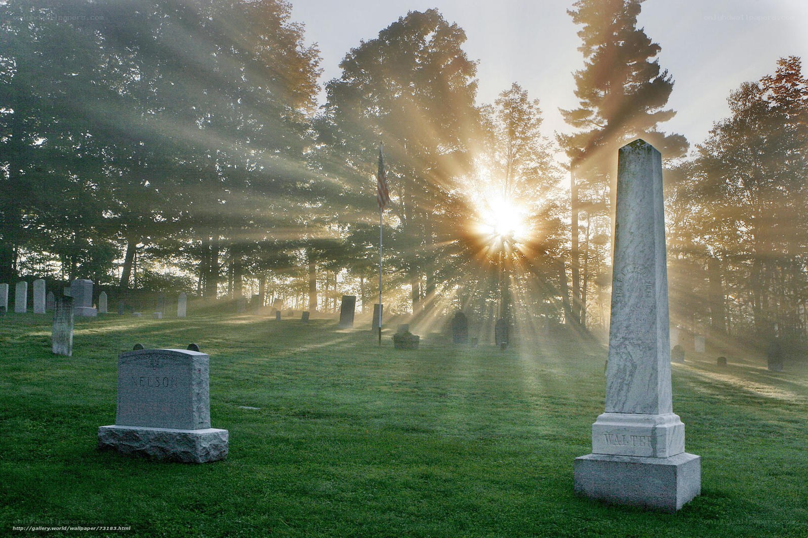 Sunrise at a peaceful cemetery