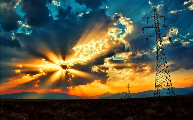 Sunrise Behind Power Lines