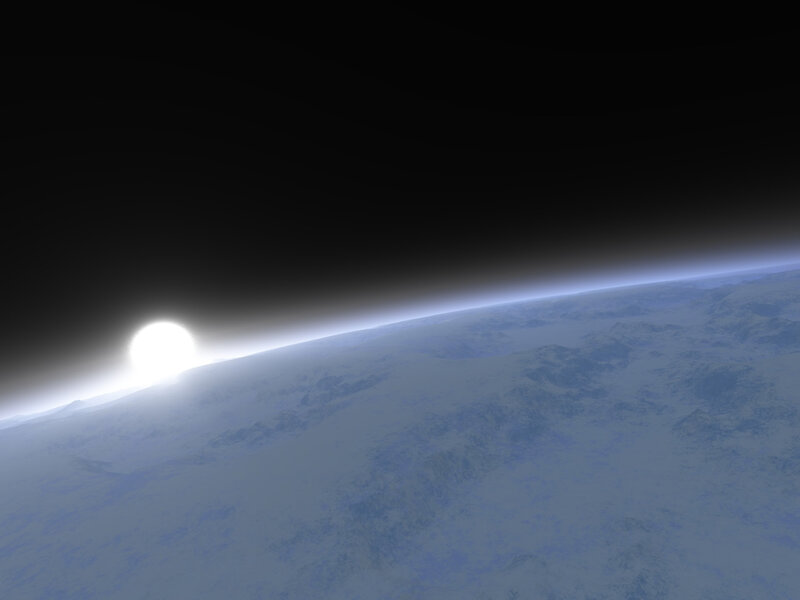 Sunrise on a snowy planet