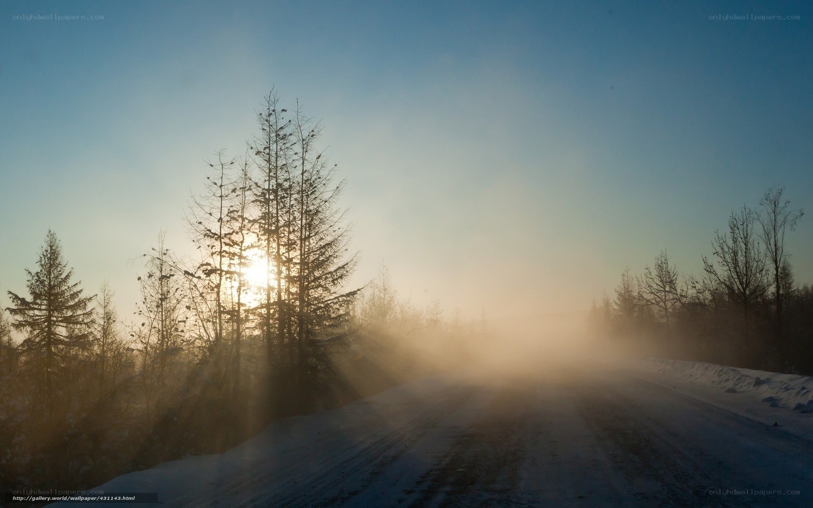 Sunrise on a snowy road