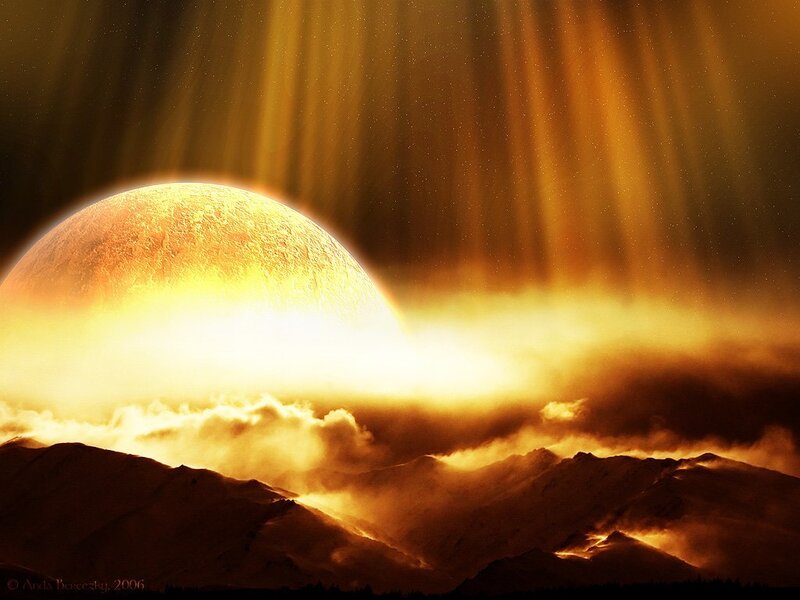 Sunrise on alien planet