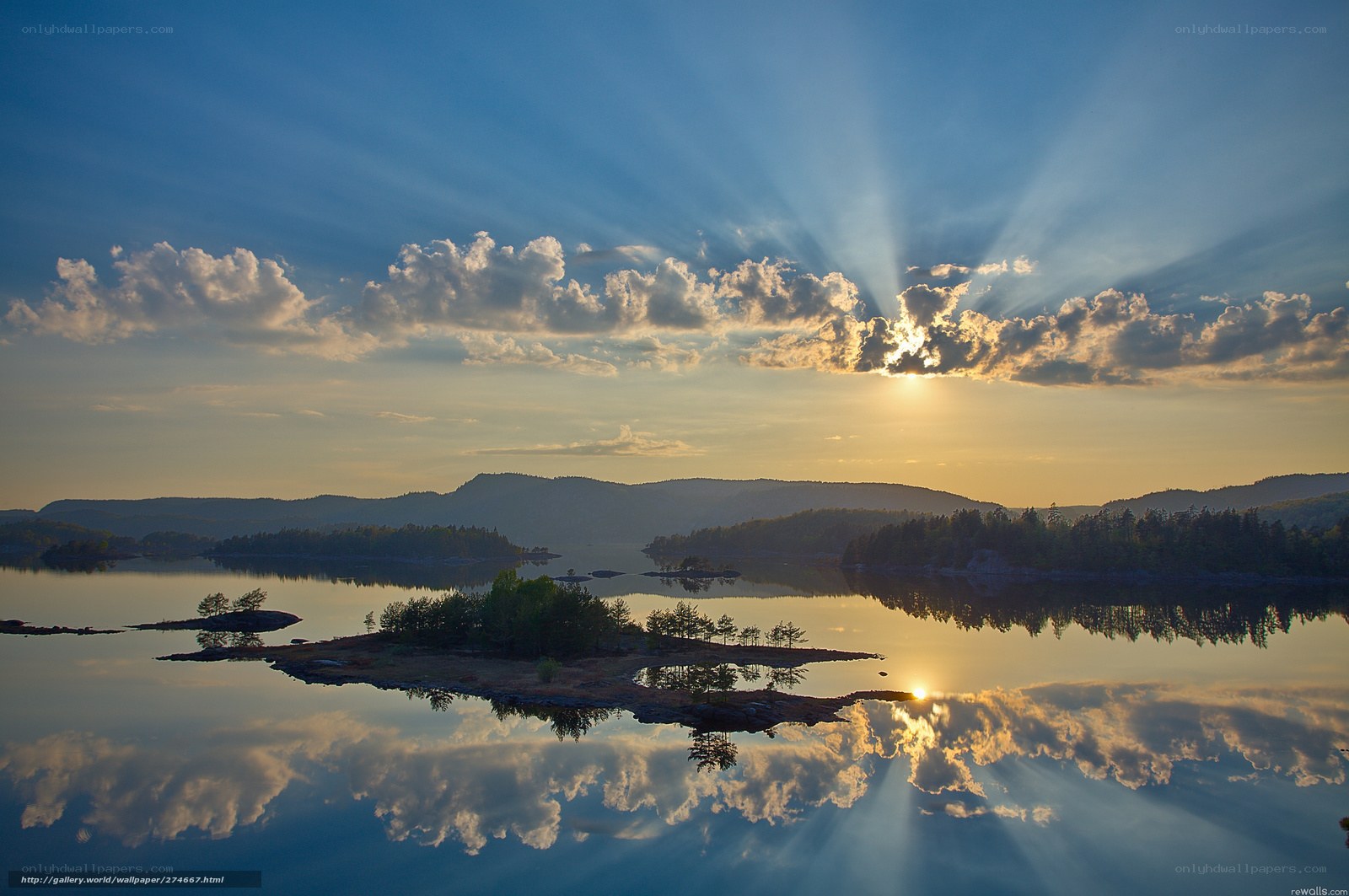 Sunrise over a calm lake