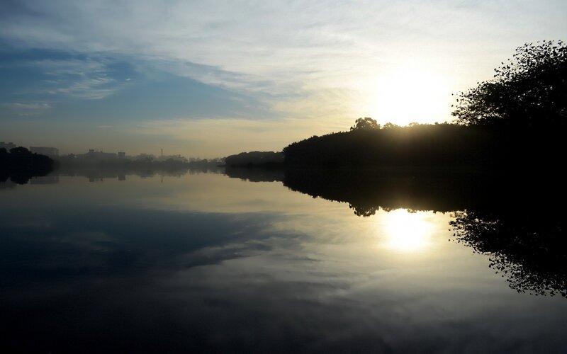 Sunrise over a calm lake