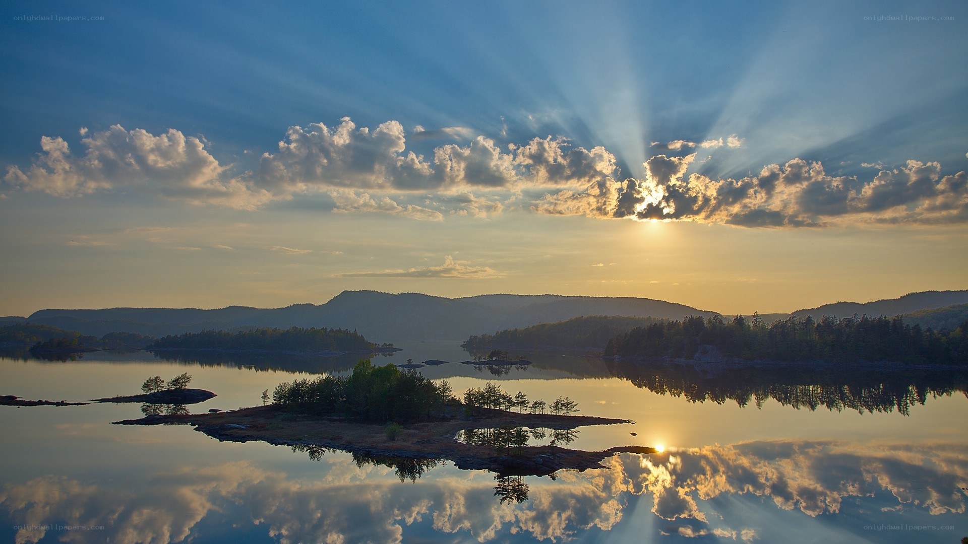 Sunrise over a calm lake