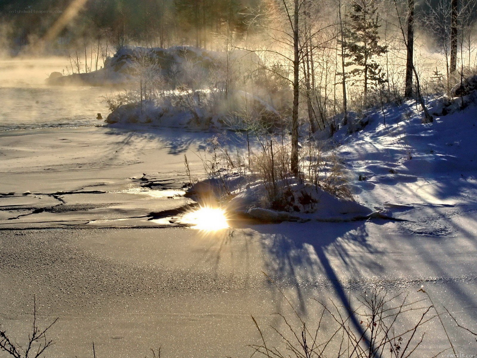 Sunrise over a frozen river