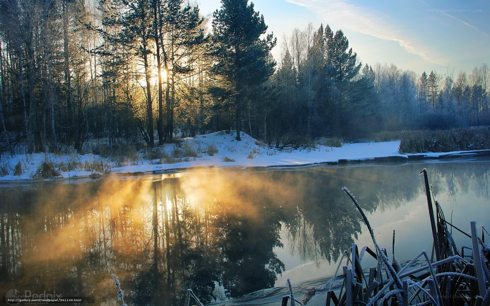 Sunrise over a frozen river