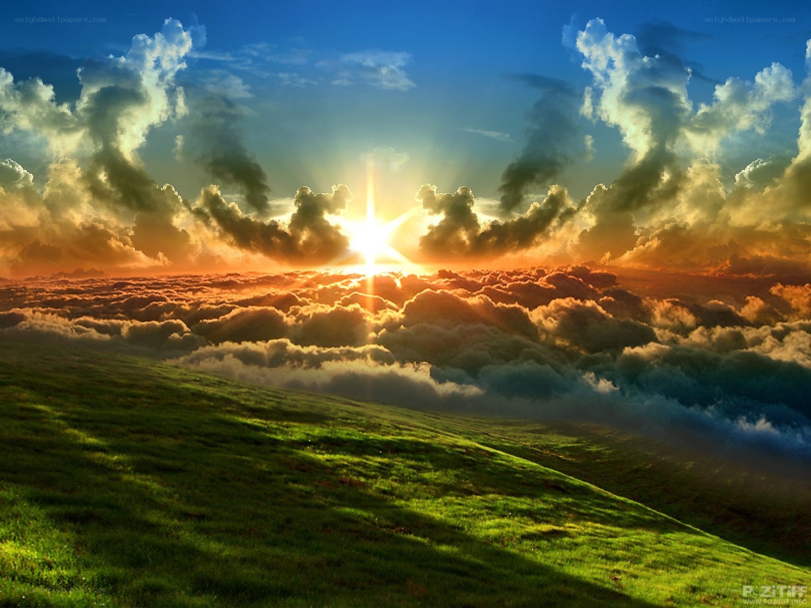 Sunrise over a green hill