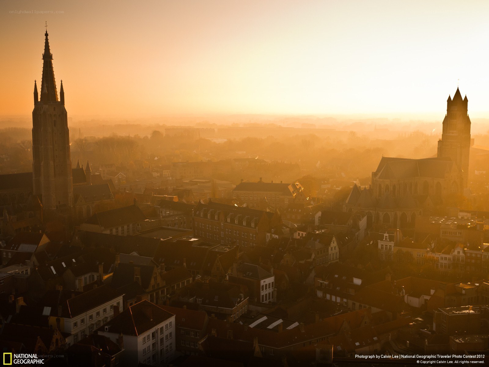 Sunrise over a historic city